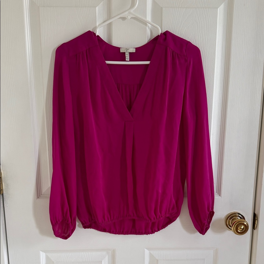 Joie Magenta V-Neck Long-Sleeve Blouse